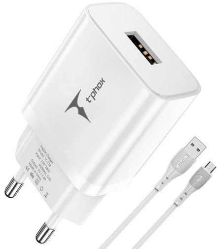 Зарядний пристрій T-PHOX TCC-124 White with Micro USB cable (TCC-124 (W)+Micro)