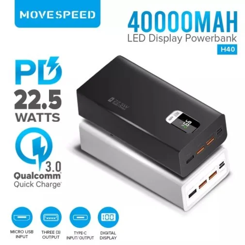 Фото: Батарея універсальна Move speed H40 40000mAh 22.5W Black (YSPBH40-22W/K Black) № 7 | KTC
