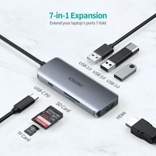 Фото: USB-хаб Choetech HUB-M19-GY 7in1 Black № 7 | KTC