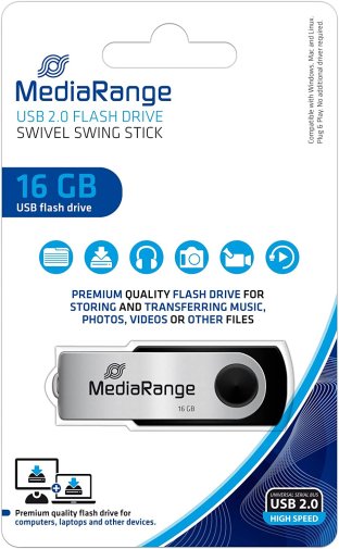 Флешка USB MediaRange Swivel swing stick 16GB Black/Silver (MR910)