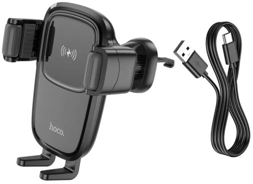 Кріплення для мобільного телефону Hoco HW1 Pro wireless fast charge car holder air outlet Black (6931474791603)
