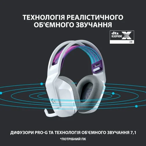 Фото: Гарнітура Logitech Lightspeed Wireless RGB Gaming Headset G733 White (981-000883) № 18 | KTC