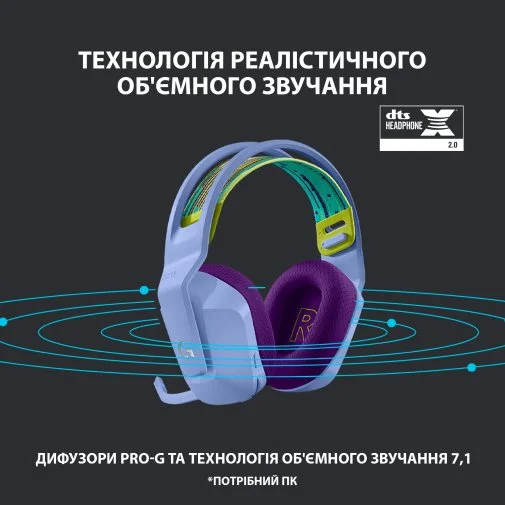 Фото: Гарнітура Logitech Lightspeed Wireless RGB Gaming Headset G733 Lilac (981-000890) № 14 | KTC