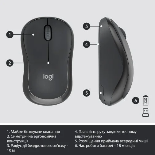 Фото: Комплект клавіатура+миша Logitech MK295 US/UKR Graphite (920-009800) № 15 | KTC