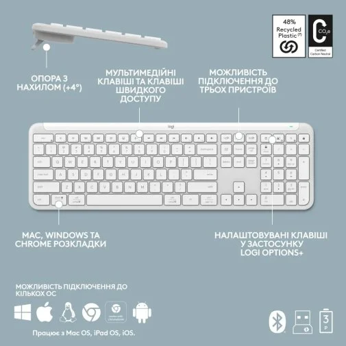Фото: Комплект клавіатура+миша Logitech Signature Slim Combo MK950 Off White (920-012491) № 21 | KTC