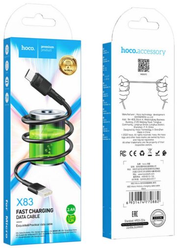 Кабель Hoco X83 2.4A AM/MicroB 1m Black (6931474770882)
