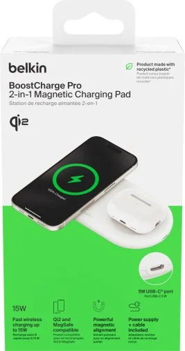 Фото: Бездротовий зарядний пристрій Belkin BoostCharge Pro 2in1 Qi2 15W White (WIZ021VFWH) № 15 | KTC