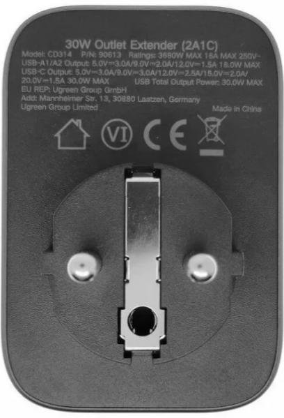 Зарядний пристрій UGREEN CD314 Outlet Extender GaN 30W Gray (90613)