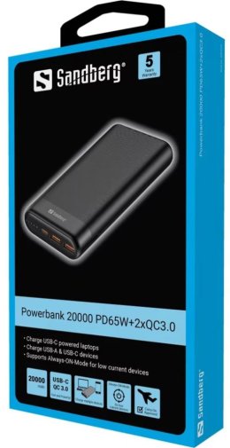 Батарея універсальна Sandberg 20000mAh PD QC3.0 65W (420-62)