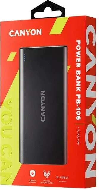 Фото: Батарея універсальна Canyon PB-106 10000mAh Black (CNE-CPB1006B) № 10 | KTC