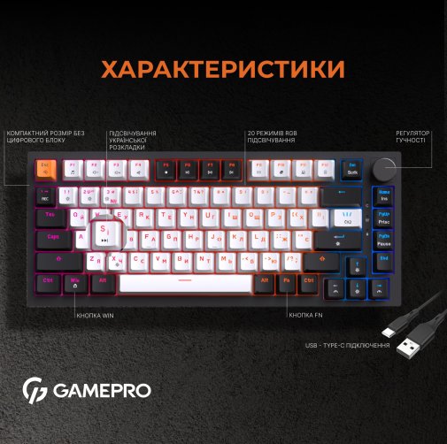  Клавіатура GamePro MK160B RGB USB Black