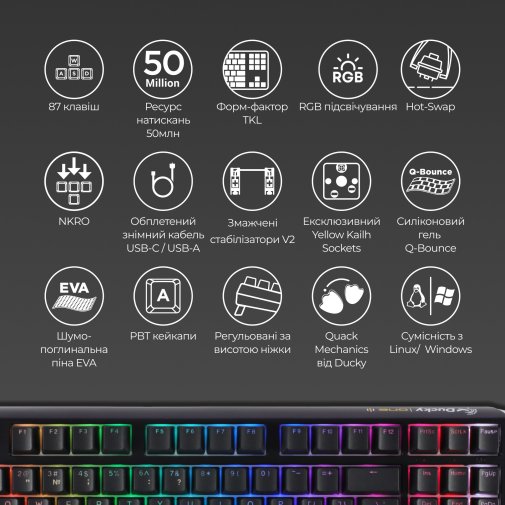 Клавіатура Ducky One 3 TKL Cherry MX Blue RGB ENG/UKR Black (DKON2187ST-CUAPXCLAWSC1)