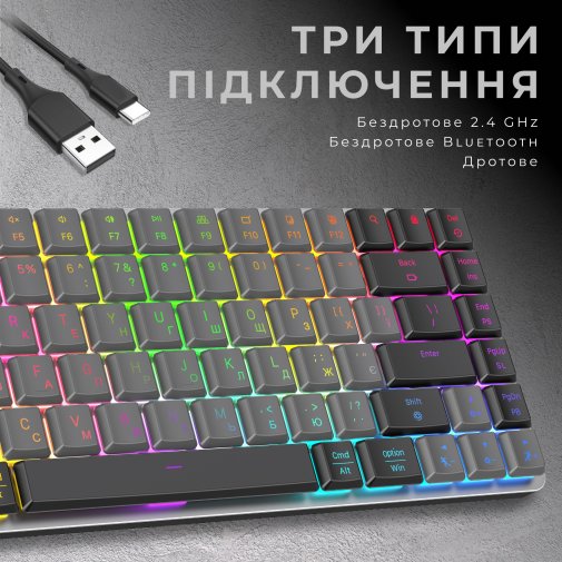 Клавіатура GamePro MK230R Red Switch Low Profile WL/BT/USB Dark Gray