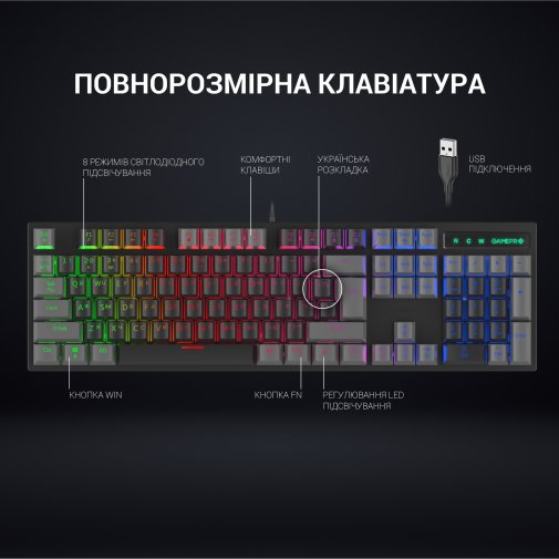 Клавіатура GamePro MK105R Red Switch LED USB Black