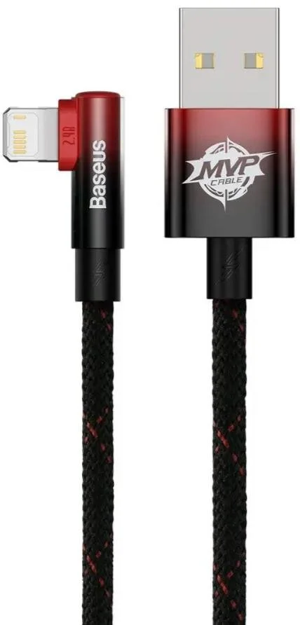 Фото: Кабель Baseus MVP 2 Elbow-shaped 2.4A AM / Lightning 2m Black/Red (CAVP000120) № 5 | KTC