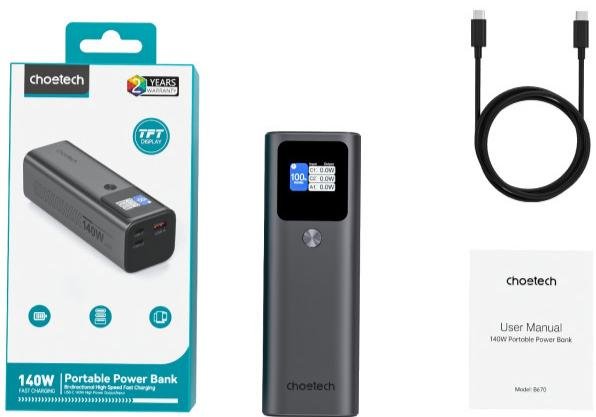 Батарея універсальна Choetech B670 27000mAh 140W Black (B670-CCGY)