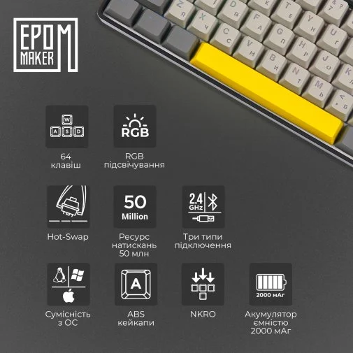 Фото: Клавіатура Epomaker EP64 Mulan Switch Hot-Swap RGB Black (EP64-B-M) № 35 | KTC