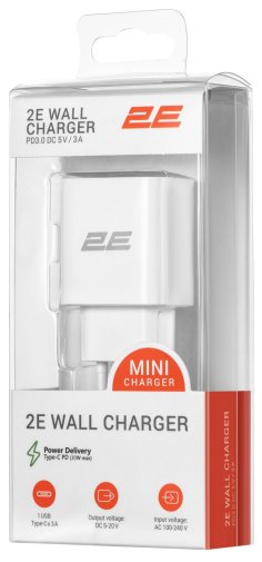 Зарядний пристрій 2E Wall Charger PD 30W White (2E-WC1USBC30W-W)