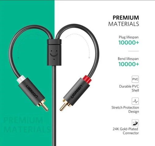Фото: Кабель UGREEN AV102 Jack 3.5mm F / 2xRCA M 0.25m Black (10561) № 6 | KTC