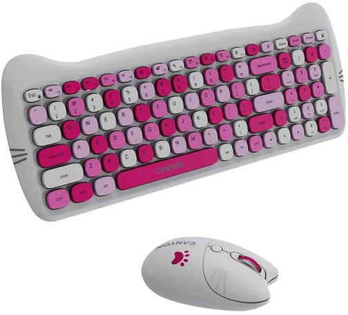 Комплект клавіатура+миша Canyon HSET-W6 Kitty Edition Wireless Pink (CNS-HSETW6PK)