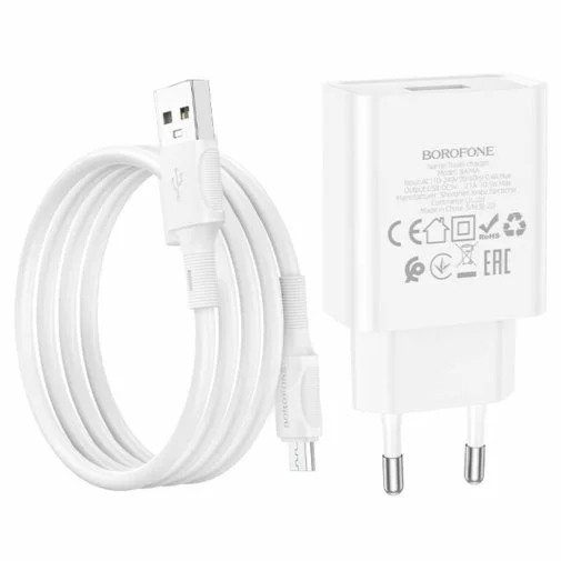 Фото: Зарядний пристрій BOROFONE BA74A White with AM/MicroUSB (BA74AMW) № 14 | KTC
