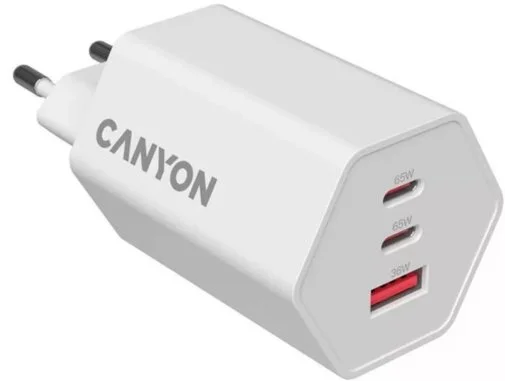 Фото: Зарядний пристрій Canyon Hexagon 65 QC PD GaN 65W White (CND-CHAHEX65W) № 13 | KTC
