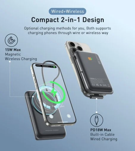 Фото: Батарея універсальна Choetech B735 10000mAh Magnetic Wireless 20W Black (B735-CCBK) № 12 | KTC