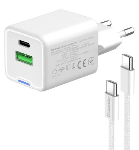 Фото: Зарядний пристрій ColorWay GaN Mini QC PD 35W White with Type-C / Type-C (CW-CHS055PDC-WT) № 18 | KTC