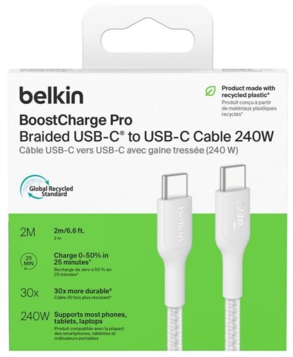 Кабель Belkin BoostCharge Pro 240W Type-C/Type-C 2m White (CAB025HQ2MWH)