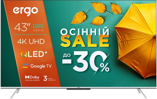 Телевізор QLED Ergo 43JUQ85 (Google TV, Wi-Fi, 3840x2160)