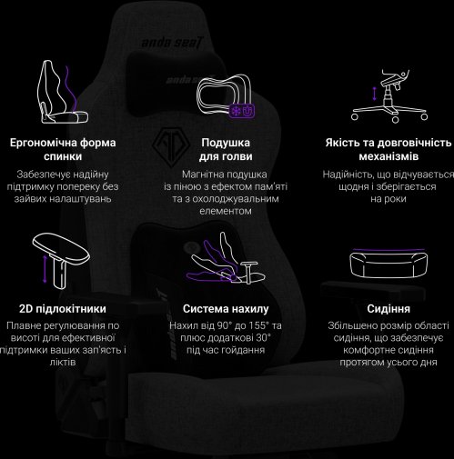 Крісло ігрове Anda Seat Novis Plus Fabric Size XL, Dark Grey