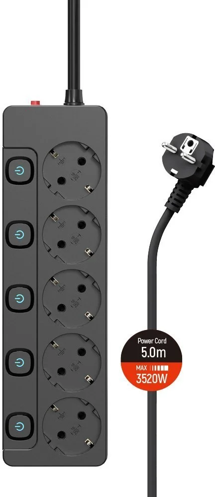 Фото: Мережевий фільтр ColorWay CW-PSEA55SBK 5/5m Black № 7 | KTC