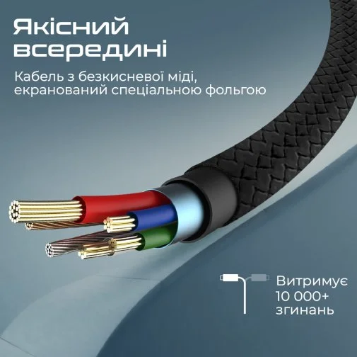 Фото: Кабель Promate xCord-Ai200 2A AM / Lightning 2m Black (6959144067278) № 7 | KTC
