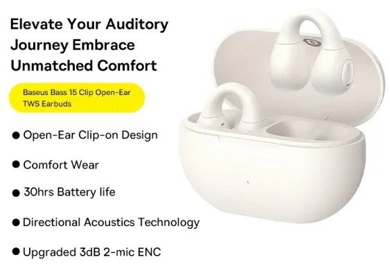 Навушники Baseus Bass 15 Clip Open-Ear TWS white (A00079500223-00)