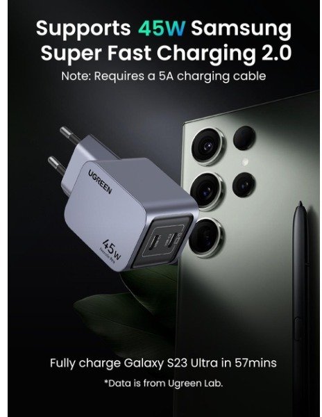 Зарядний пристрій UGREEN X707 45W PD GaN Tech Charger Space Gray (X707/35008)