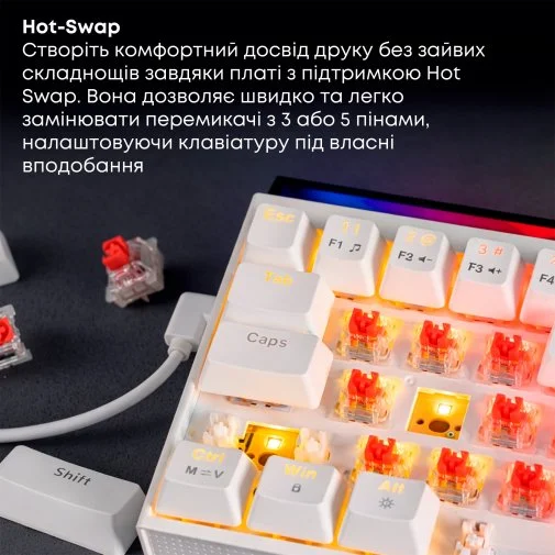 Фото: Клавіатура Ajazz NK68 Red Switch USB White (NK68-R-W) № 25 | KTC