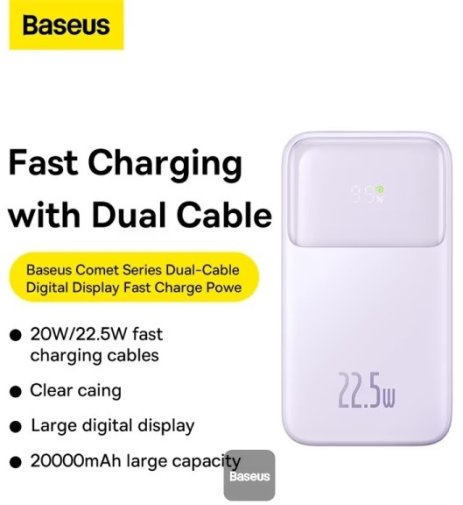 Батарея універсальна Baseus Comet Digital Display 20000mAh 22.5W Purple (PPMD020105)