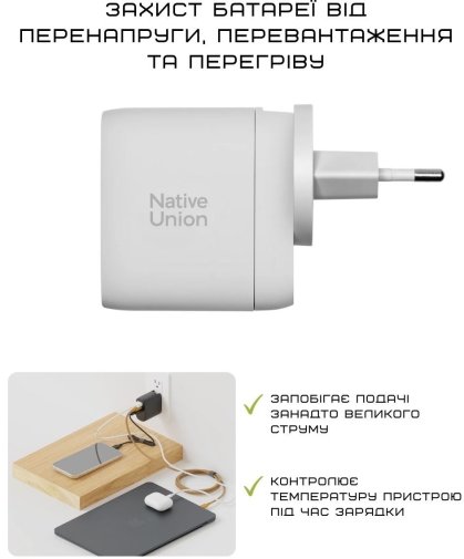 Зарядний пристрій Native Union Fast GaN Charger PD 67W White (FAST-PD67-WHT-2CA)