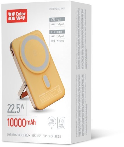 Батарея універсальна ColorWay 10000mAh 22.5W MagSafe/Watch Wireless 15W Amber (CW-PB100LPA2Y-WPDD)