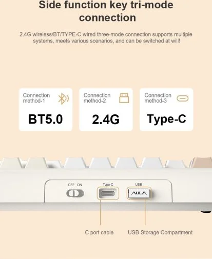 Фото: Клавіатура Aula F108 Pro WL/BT/USB Black (6978080501295) № 34 | KTC