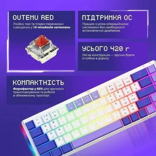 Фото: Клавіатура Proove Gaming AFK Outemu Red ENG/UA WL/BT/USB Black (WKAFK1022001) № 15 | KTC