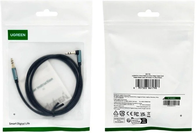 Фото: Кабель UGREEN AV112 Angled Cable Jack 3.5mm M / Jack 3.5mm M 1m Blue (UGR-60179) № 8 | KTC
