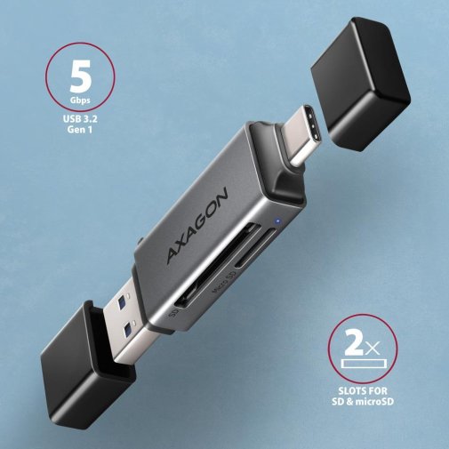 Кардрідер AXAGON CRE-DAC SuperSpeed USB-C + USB-A card reader
