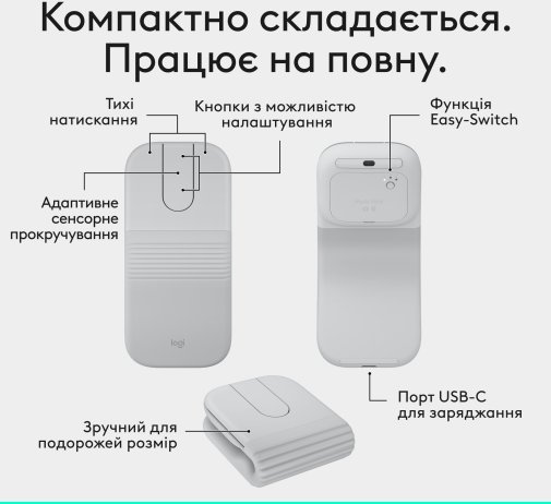 Миша Logitech Mobi Fold White (910-007631)