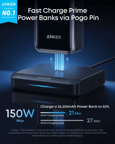 Зарядний пристрій Anker Charging Base for Anker Prime 150W Pogo pin Black (A1903G11)