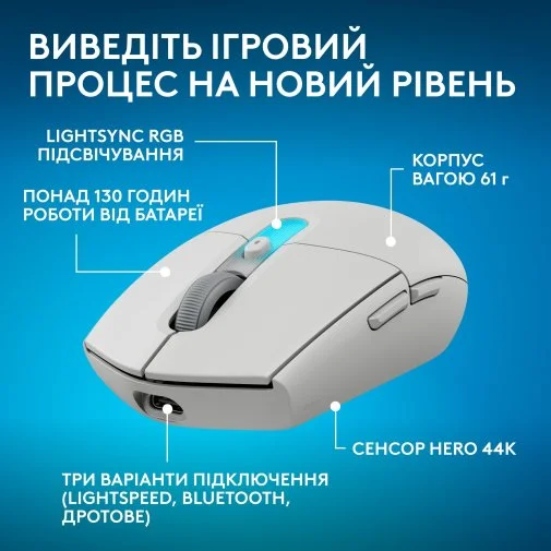 Фото: Миша Logitech G305 X SUPERLIGHT Wireless/BT White (910-007747) № 13 | KTC