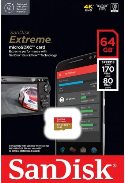 Фото: FLASH пам'ять SanDisk Extreme GO UHS-I V30 A2 Micro SDXC 64GB (SDSQXGN-064G-GN6MN) № 5 | KTC