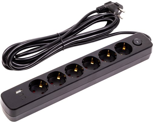Мережевий фільтр PowerPlant YS-N6086 6/5m 3xUSB Black (EX610679)