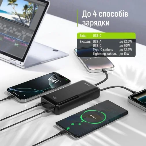 Фото: Батарея універсальна ColorWay DigiPower 20000mAh 22.5W Built-in Cable Type-C/Lightning (CW-PB200LP01BK) № 22 | KTC