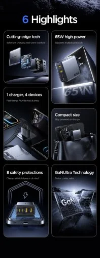 Фото: Зарядний пристрій Pisen BOLT Utility PD 65W Black (TP-C66) № 35 | KTC